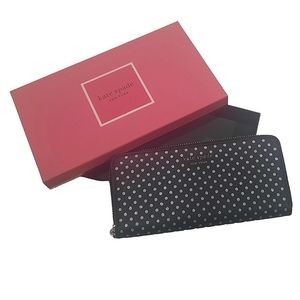 KATE SPADE Polka Dot Wallet Black & Silver with Original Box